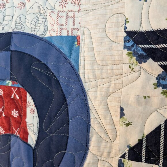 NEW! Handmade "Admiral Harry" by Riley Blake Cotton Nautical Quilt 68" x 80" - Picture 4 of 9